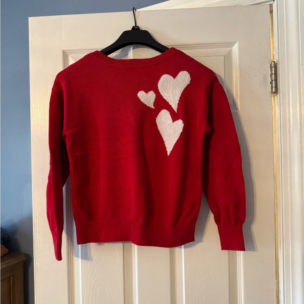LOFT Outlet Red Crew Neck Sweater with Heart Design